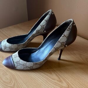 Gucci Monogram Brown and Tan Heels